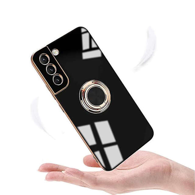 Alogy Etui TPU Luxury Ring Case z uchwytem na palec do Samsung Galaxy S21 FE 5G czarne ze złotą ramką