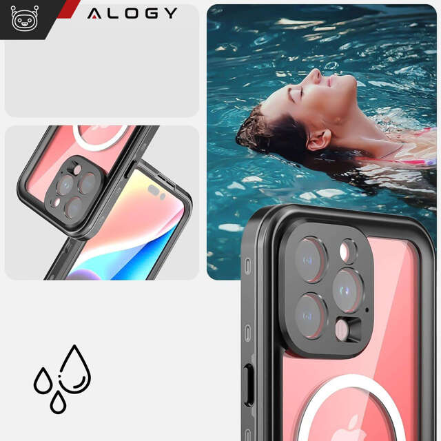 Alogy Etui do Apple iPhone 15 Pro Max Pancerne 360 case do Mag Safe wodoodporne Armor IP68 czarne