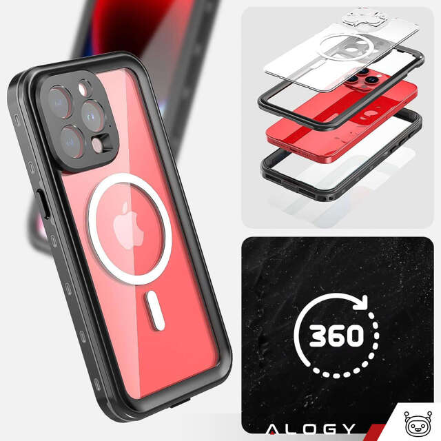 Alogy Etui do Apple iPhone 15 Pro Max Pancerne 360 case do Mag Safe wodoodporne Armor IP68 czarne