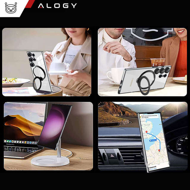 Alogy Etui do Samsung Galaxy S24 Ultra obudowa magnetyczne Ring Mag Safe Clear magnes do uchwytu Czarne przezroczyste