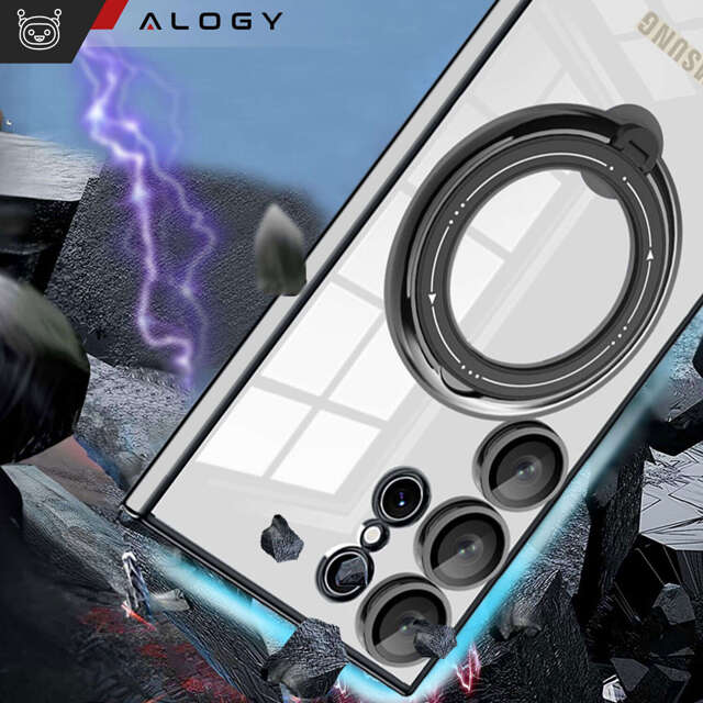 Alogy Etui do Samsung Galaxy S24 Ultra obudowa magnetyczne Ring Mag Safe Clear magnes do uchwytu Czarne przezroczyste