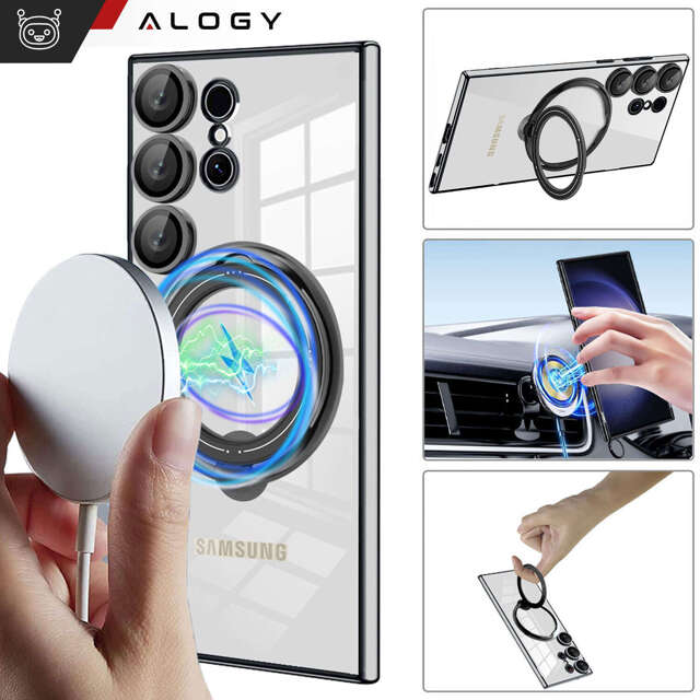 Alogy Etui do Samsung Galaxy S24 Ultra obudowa magnetyczne Ring Mag Safe Clear magnes do uchwytu Czarne przezroczyste