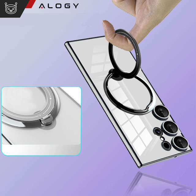 Alogy Etui do Samsung Galaxy S24 Ultra obudowa magnetyczne Ring Mag Safe Clear magnes do uchwytu Czarne przezroczyste