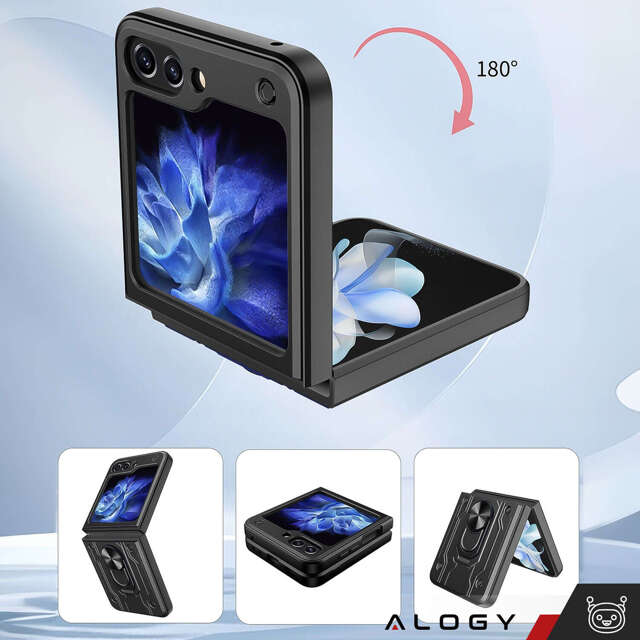 Alogy Etui do Samsung Galaxy Z Flip 5 pancerne Ring Case Anti-Shock Camshield Stand czarne