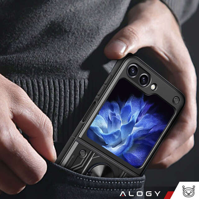 Alogy Etui do Samsung Galaxy Z Flip 5 pancerne Ring Case Anti-Shock Camshield Stand czarne