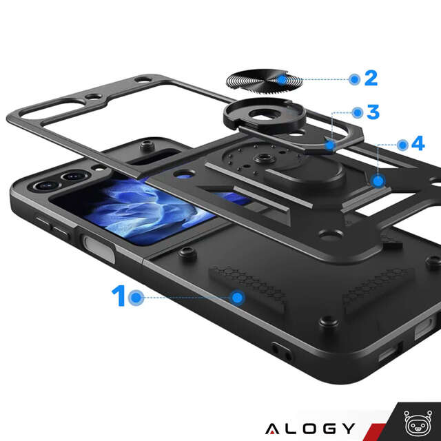 Alogy Etui do Samsung Galaxy Z Flip 5 pancerne Ring Case Anti-Shock Camshield Stand czarne