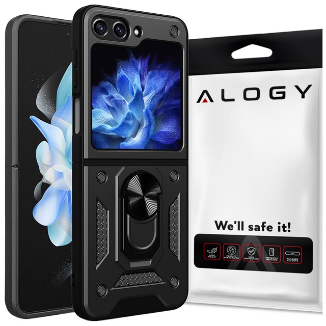 Alogy Etui do Samsung Galaxy Z Flip 5 pancerne Ring Case Anti-Shock Camshield Stand czarne