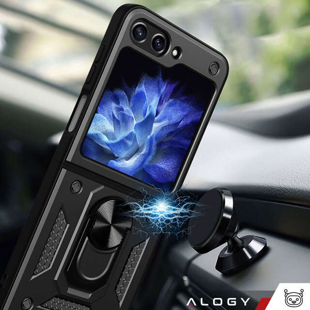 Alogy Etui do Samsung Galaxy Z Flip 5 pancerne Ring Case Anti-Shock Camshield Stand czarne