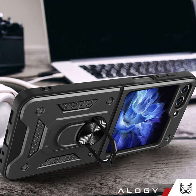 Alogy Etui do Samsung Galaxy Z Flip 5 pancerne Ring Case Anti-Shock Camshield Stand czarne