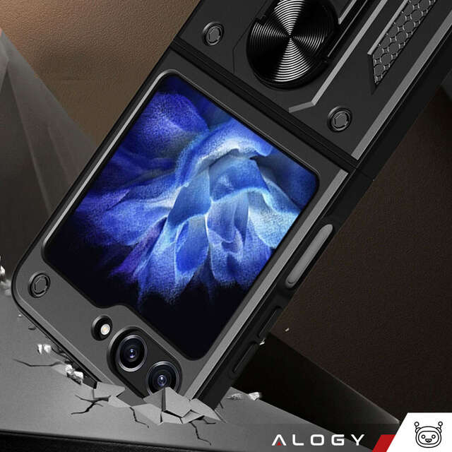 Alogy Etui do Samsung Galaxy Z Flip 5 pancerne Ring Case Anti-Shock Camshield Stand czarne