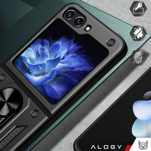 Alogy Etui do Samsung Galaxy Z Flip 5 pancerne Ring Case Anti-Shock Camshield Stand czarne