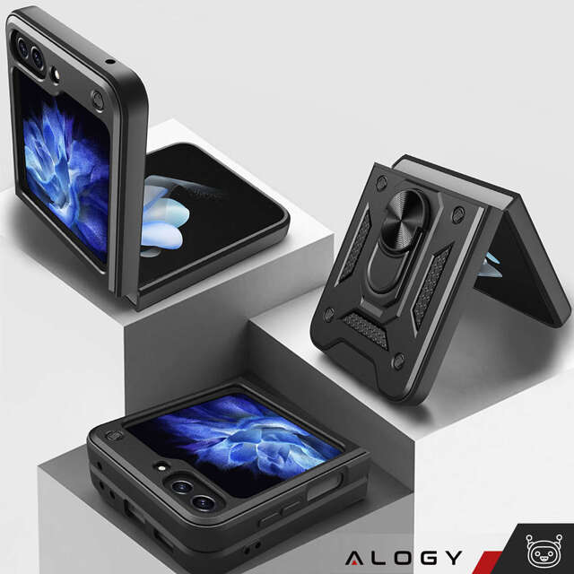 Alogy Etui do Samsung Galaxy Z Flip 5 pancerne Ring Case Anti-Shock Camshield Stand czarne