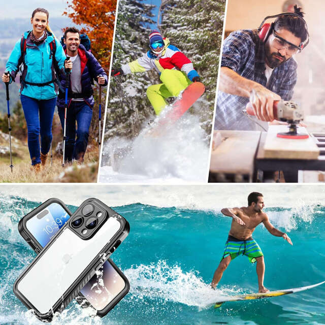 Alogy Etui do iPhone 14 Pro wodoodporne pancerne 360 Case Hybrid ochrona aparatu obiektywów IP68 Waterproof czarne