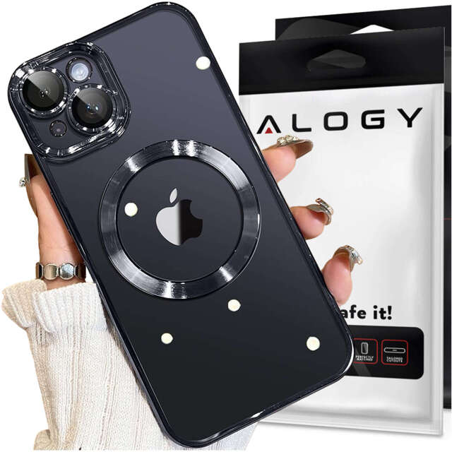 Alogy Etui do iPhone 15 MagSafe Case Glamour Luxury Ring obudowa Czarne przezroczyste