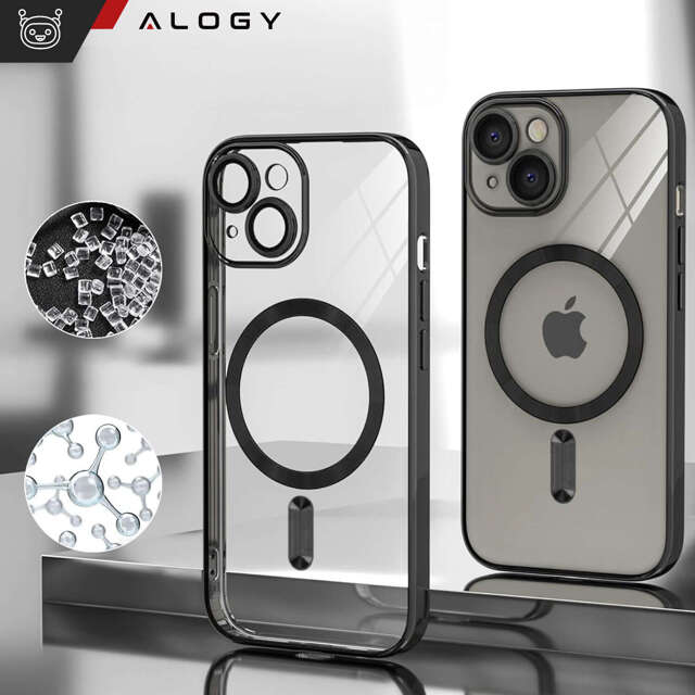 Alogy Etui do iPhone 15 MagSafe Case Glamour Luxury Ring obudowa Czarne przezroczyste