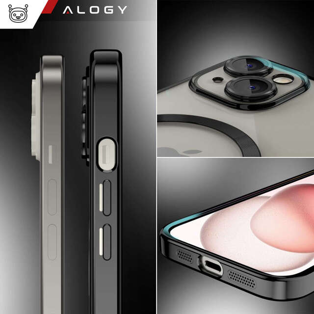 Alogy Etui do iPhone 15 MagSafe Case Glamour Luxury Ring obudowa Czarne przezroczyste