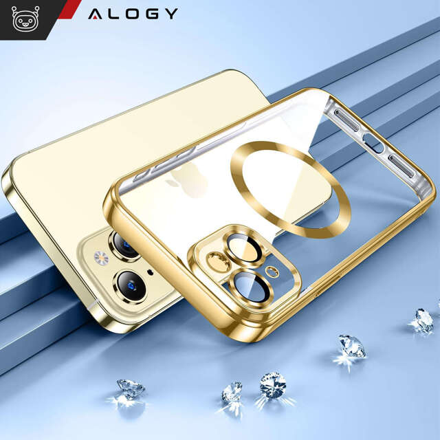 Alogy Etui do iPhone 15 Plus MagSafe Case Glamour Luxury Ring obudowa Złote przezroczyste