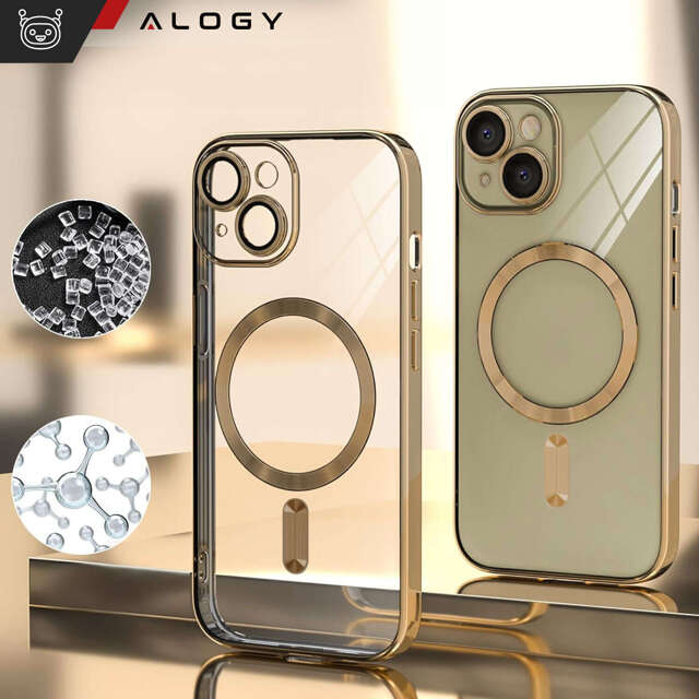 Alogy Etui do iPhone 15 Plus MagSafe Case Glamour Luxury Ring obudowa Złote przezroczyste