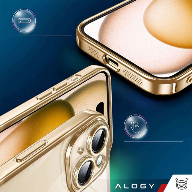 Alogy Etui do iPhone 15 Plus MagSafe Case Glamour Luxury Ring obudowa Złote przezroczyste