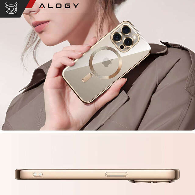 Alogy Etui do iPhone 15 Pro MagSafe Case Glamour Luxury Ring obudowa Złote przezroczyste