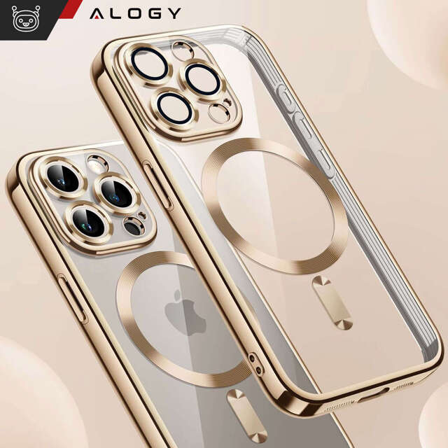 Alogy Etui do iPhone 15 Pro MagSafe Case Glamour Luxury Ring obudowa Złote przezroczyste