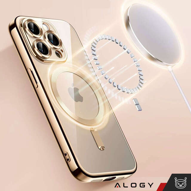 Alogy Etui do iPhone 15 Pro MagSafe Case Glamour Luxury Ring obudowa Złote przezroczyste