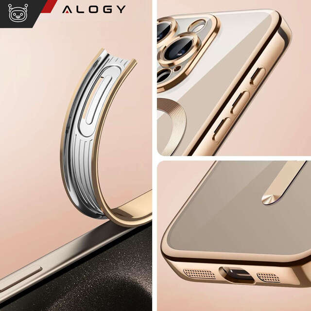 Alogy Etui do iPhone 15 Pro MagSafe Case Glamour Luxury Ring obudowa Złote przezroczyste