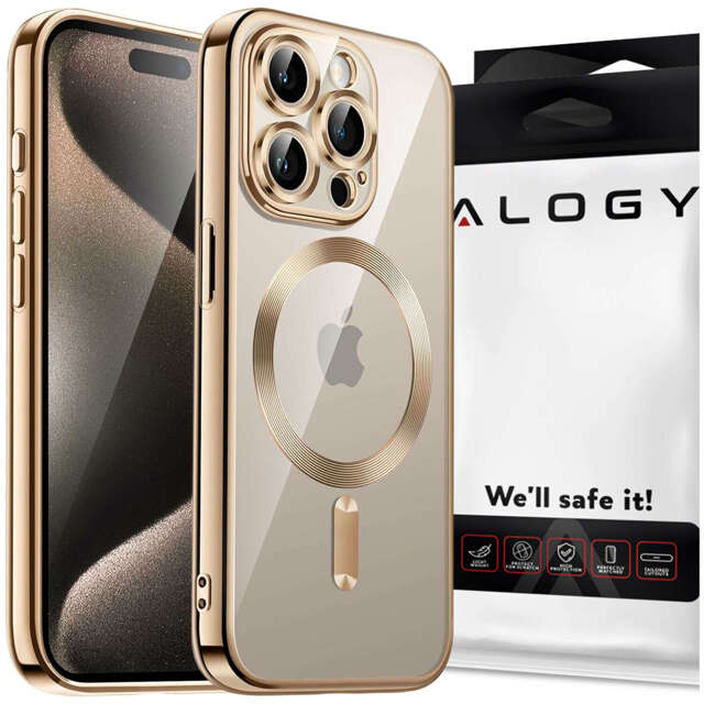 Alogy Etui do iPhone 15 Pro MagSafe Case Glamour Luxury Ring obudowa Złote przezroczyste