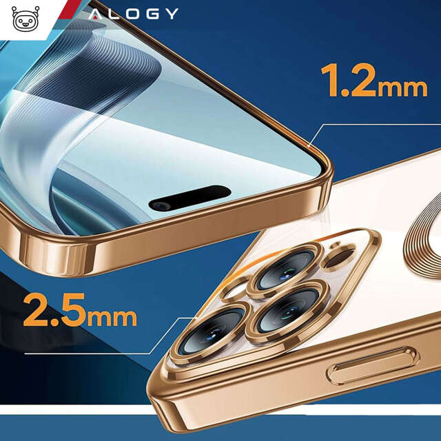 Alogy Etui do iPhone 15 Pro MagSafe Case Glamour Luxury Ring obudowa Złote przezroczyste