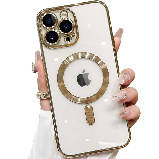 Alogy Etui do iPhone 15 Pro MagSafe Case Glamour Luxury Ring obudowa Złote przezroczyste