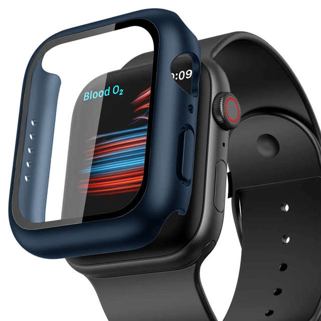 Alogy Etui do smartwatcha nakładka ze szkłem do Apple Watch 7 41mm Granatowa