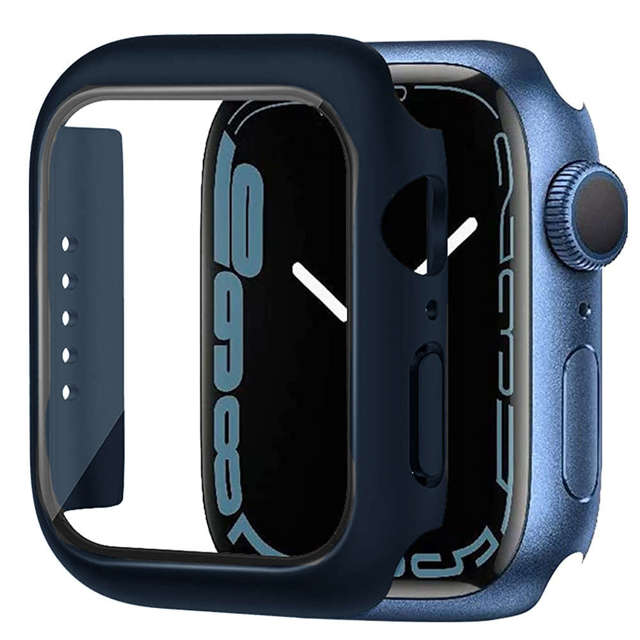 Alogy Etui do smartwatcha nakładka ze szkłem do Apple Watch 7 41mm Granatowa