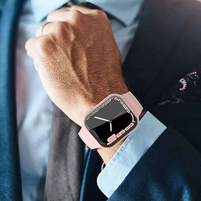 Alogy Etui do smartwatcha nakładka ze szkłem do Apple Watch 7 45mm Różowa