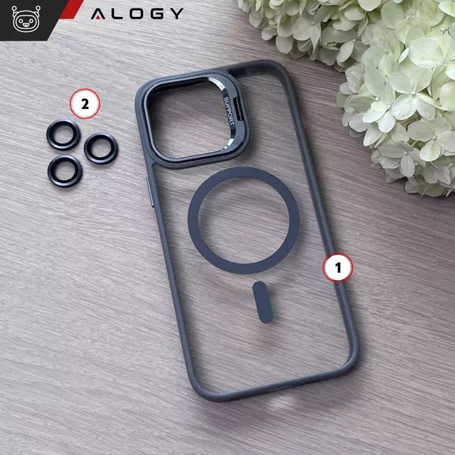 Alogy Etui hybrydowe ochronne do Apple iPhone 16 Pro Max KickStand Hybrid Case z podpórką do MagSafe Szare