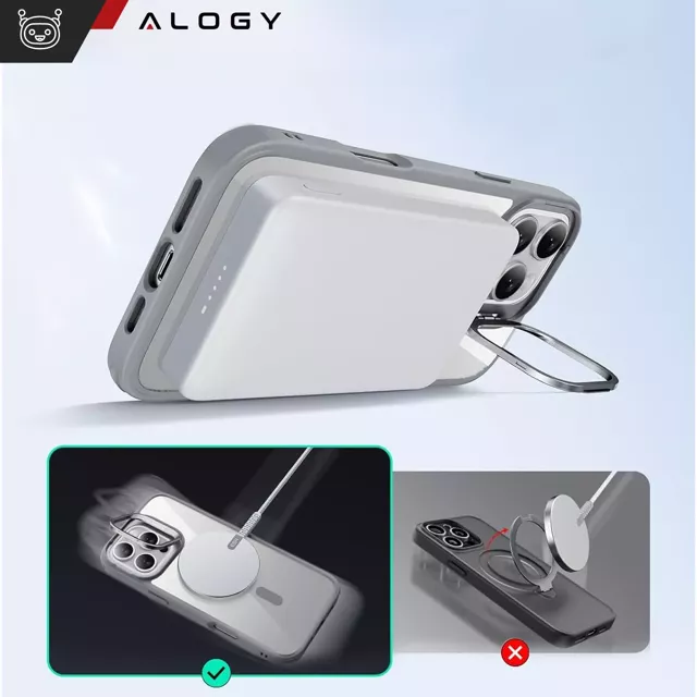 Alogy Etui hybrydowe ochronne do Apple iPhone 16 Pro Max KickStand Hybrid Case z podpórką do MagSafe Szare