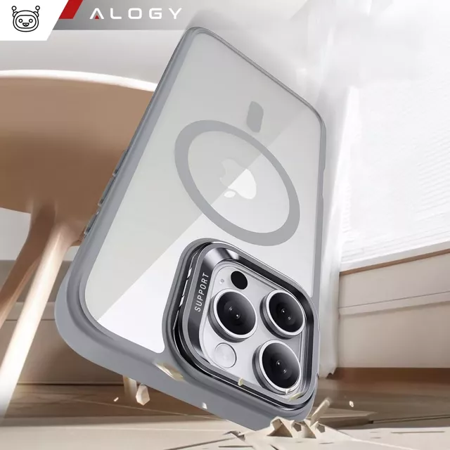 Alogy Etui hybrydowe ochronne do Apple iPhone 16 Pro Max KickStand Hybrid Case z podpórką do MagSafe Szare