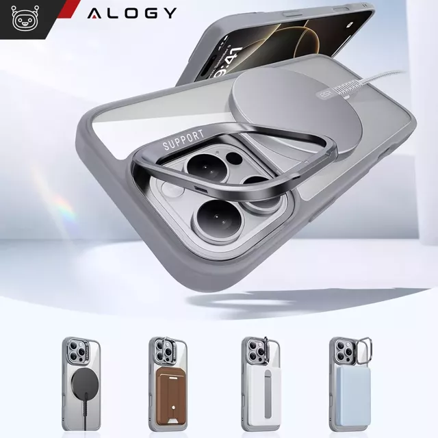 Alogy Etui hybrydowe ochronne do Apple iPhone 16 Pro Max KickStand Hybrid Case z podpórką do MagSafe Szare