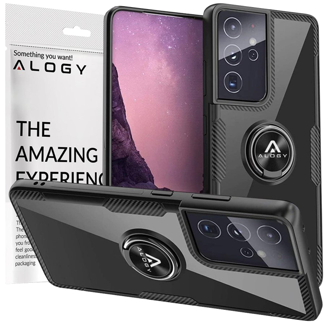 Alogy Etui na telefon Ring Holder Clear Armor do Galaxy S21 Ultra czarne