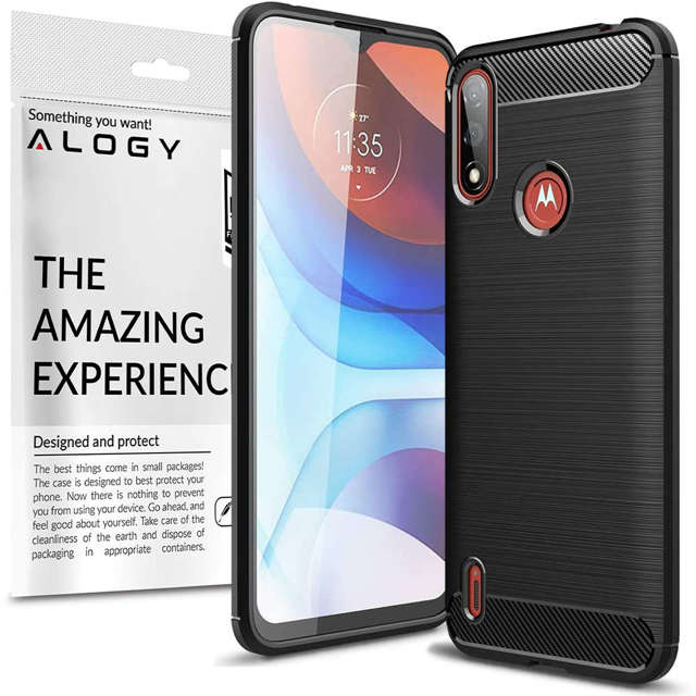 Alogy Etui na telefon Rugged Armor obudowa TPU Carbon do Motorola Moto E7i Power/ E7 Power Black