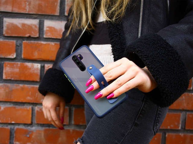 Alogy Etui na telefon bumper case z paskiem do Redmi Note 8 Pro Granatowe