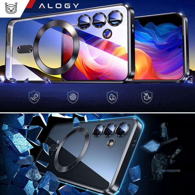 Alogy Etui na telefon do Samsung Galaxy S24 Mag Safe Case Glamour Case Ring obudowa Czarne przezroczyste