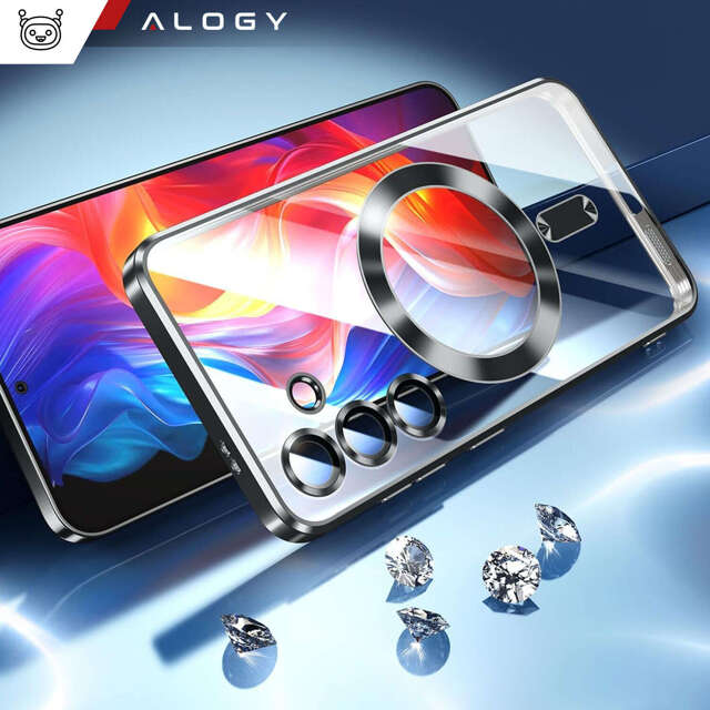 Alogy Etui na telefon do Samsung Galaxy S24 Mag Safe Case Glamour Case Ring obudowa Czarne przezroczyste