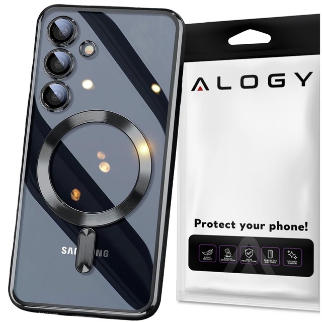 Alogy Etui na telefon do Samsung Galaxy S24+ Plus Mag Safe Case Glamour Case Ring obudowa Czarne przezroczyste