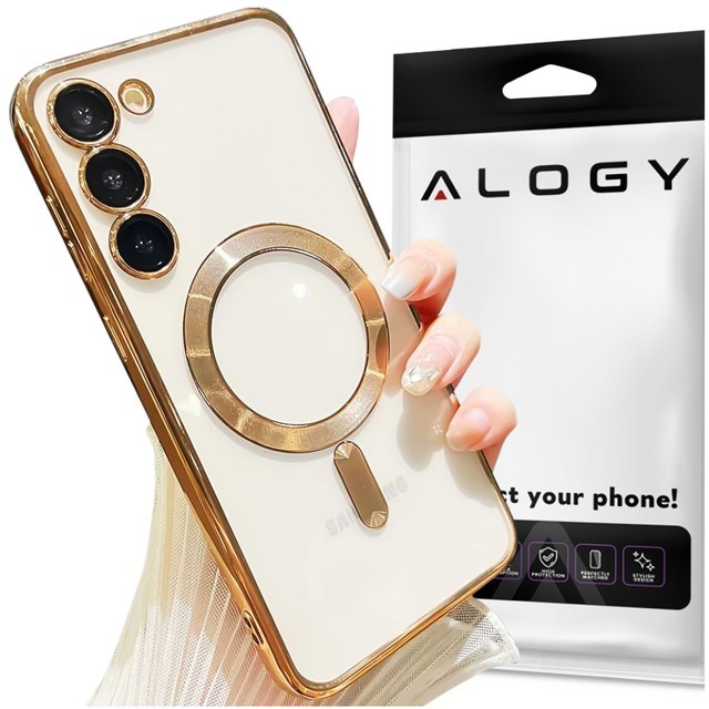 Alogy Etui na telefon do Samsung Galaxy S24+ Plus Mag Safe Case Glamour Case Ring obudowa Złote przezroczyste