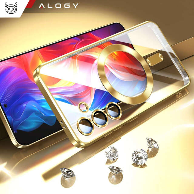 Alogy Etui na telefon do Samsung Galaxy S24+ Plus Mag Safe Case Glamour Case Ring obudowa Złote przezroczyste