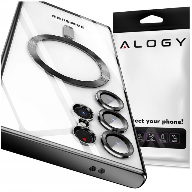 Alogy Etui na telefon do Samsung Galaxy S24 Ultra Mag Safe Case Glamour Case Ring obudowa Czarne przezroczyste