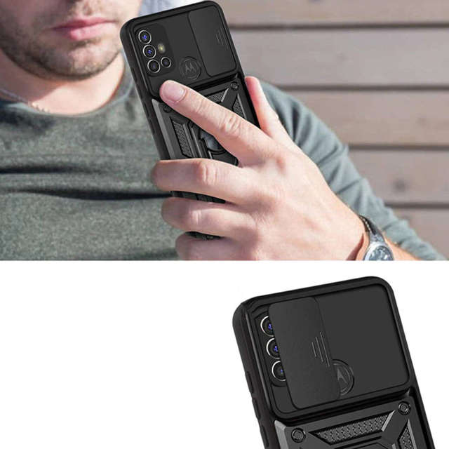 Alogy Etui na telefon obudowa z osłoną aparatu Camshield Stand Ring do Motorola Moto G10/ G20/ G30 czarne