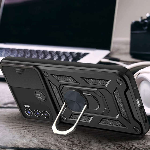 Alogy Etui na telefon obudowa z osłoną aparatu Camshield Stand Ring do Motorola Moto G60 Czarne