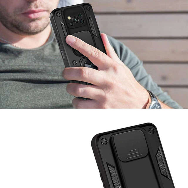 Alogy Etui na telefon obudowa z osłoną aparatu Camshield Stand Ring do Poco X3 Pro / NFC czarne