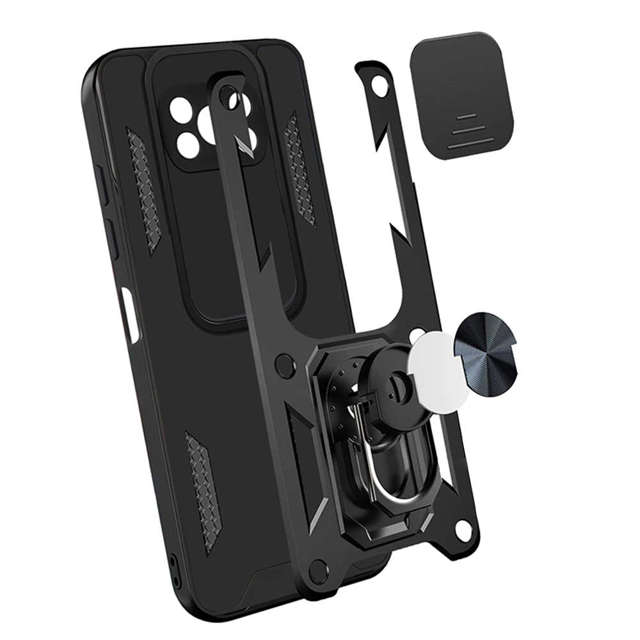 Alogy Etui na telefon obudowa z osłoną aparatu Camshield Stand Ring do Poco X3 Pro / NFC czarne